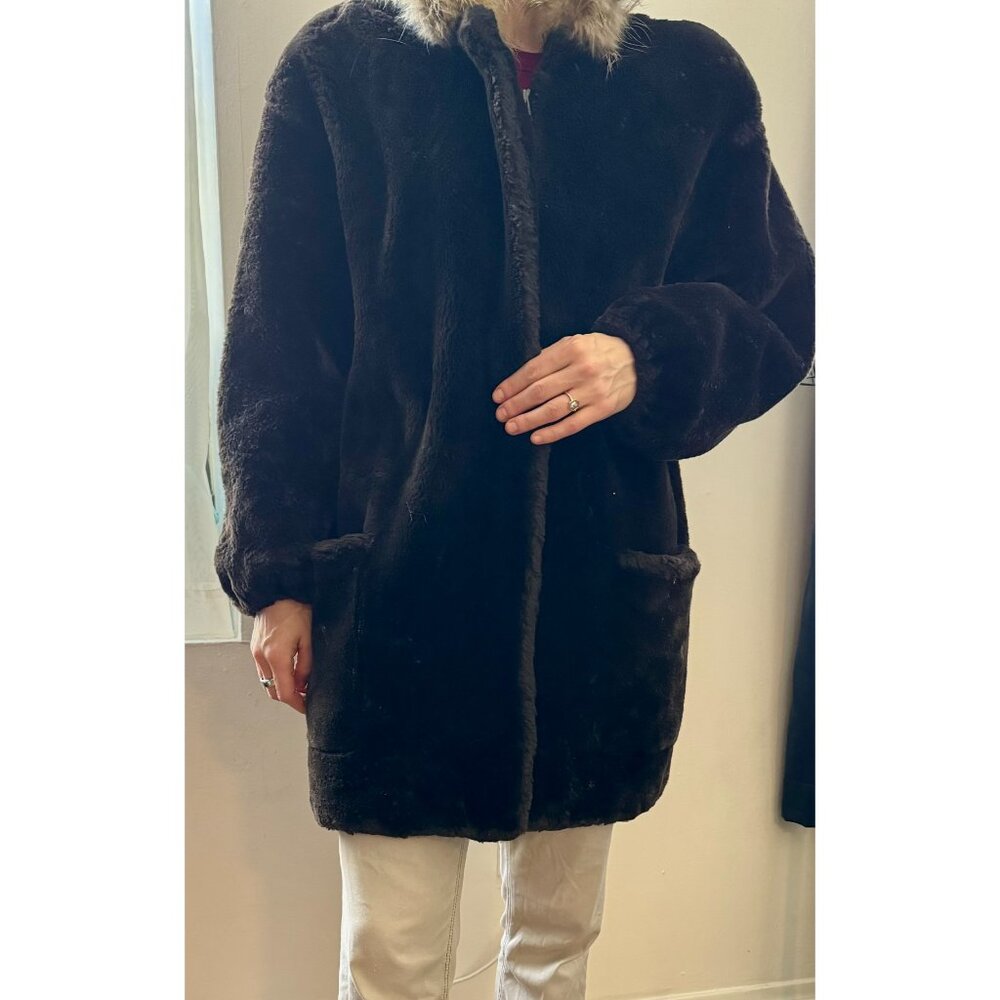 *SOLD* Vintage J. Percy for Marvin Richard Brown Faux Fur Hooded Coat - Size XS